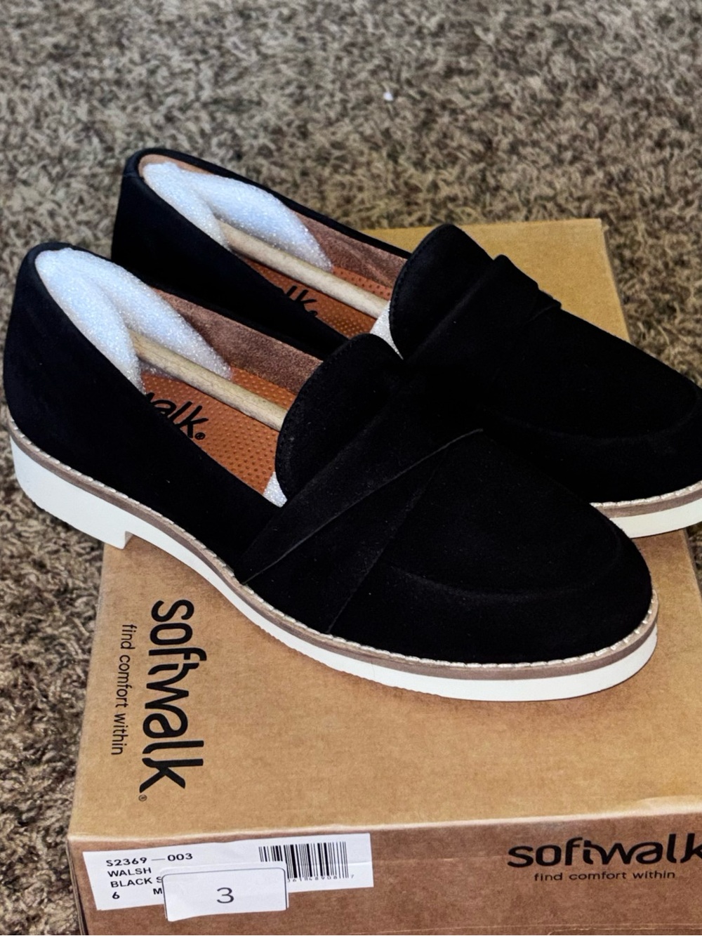 New Women’s SoftWalk Walsh Black Suede Casual Comfort Penny Loafers Size 6